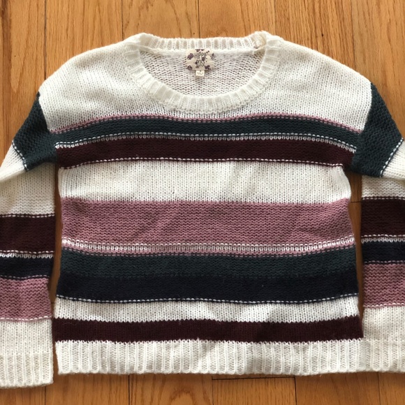 Hippie Rose Sweaters - Hippie Rose White Striped Sweater Crew Neck Small